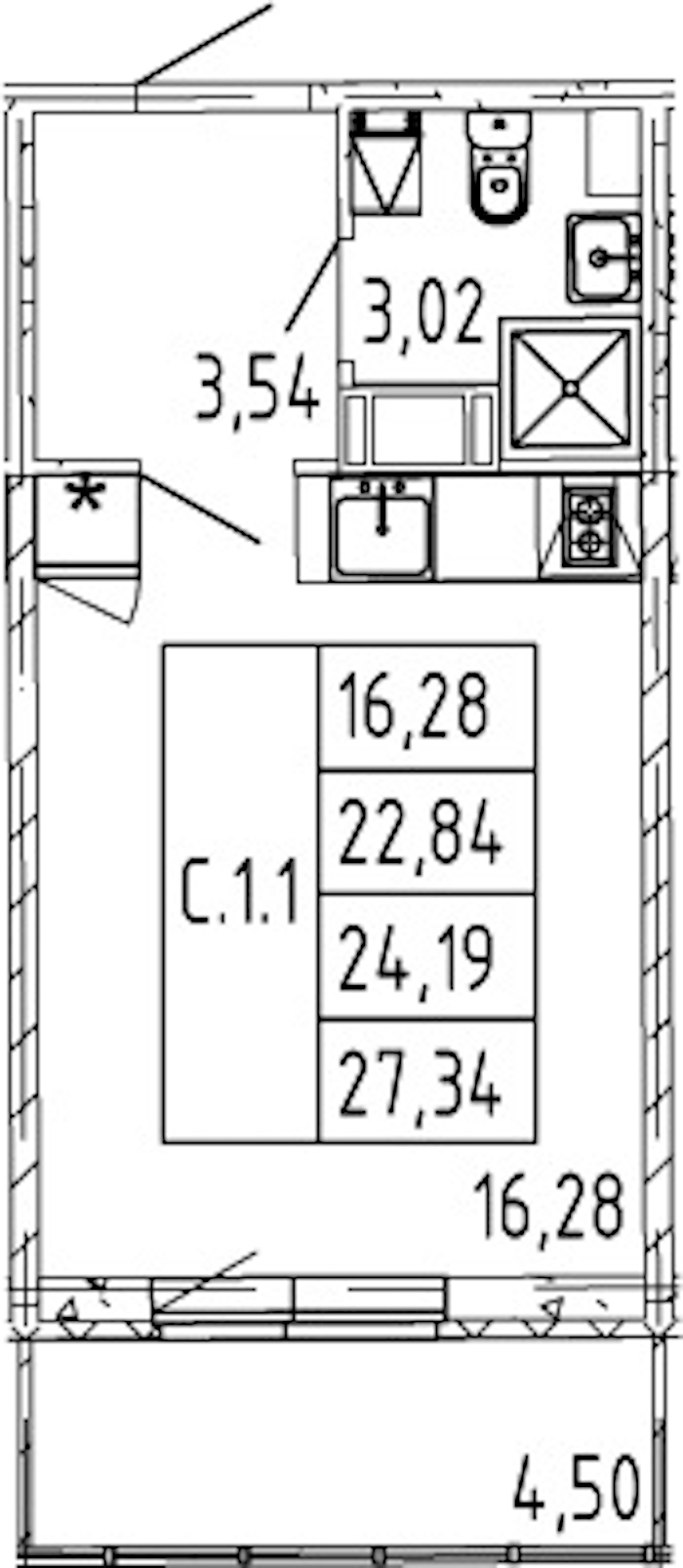 Квартира студия 22.84 м², 12/12 эт., ЖК «Полис ЛАВрики»